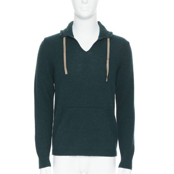 UNDERCOVER 100% wool dark green ribbon drawstring V-neck pullover sweater S